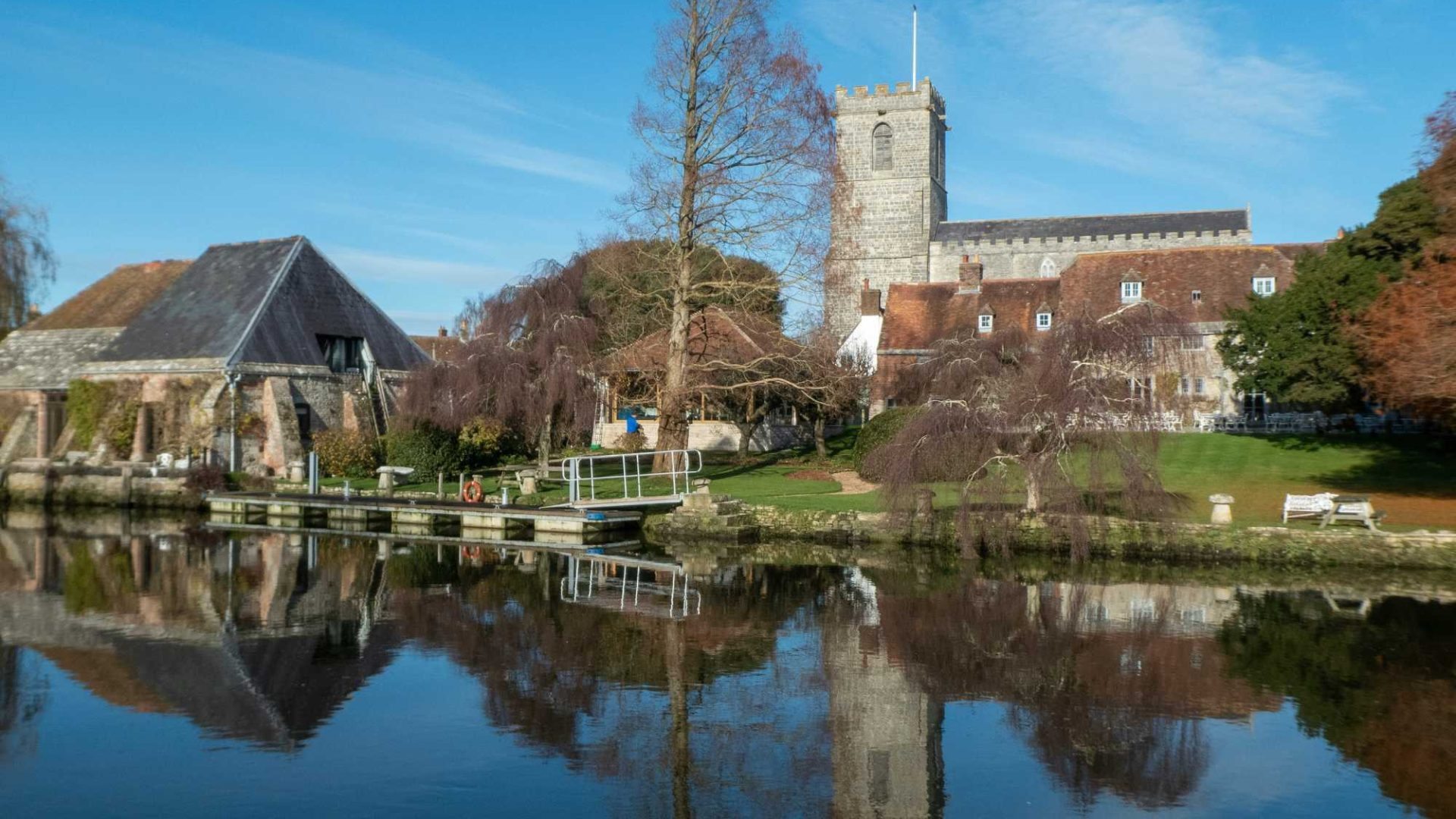 A picture of Wareham church taken by the river