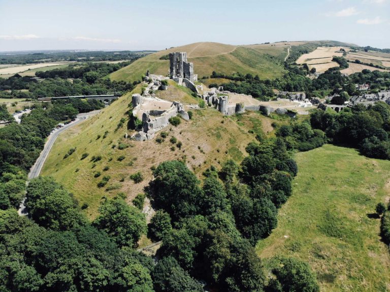 An Aerial shot of Corfe Castle