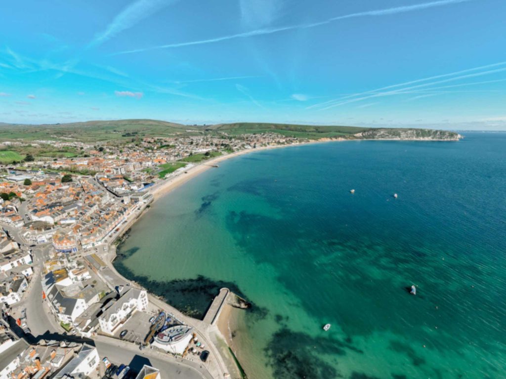 Drone shot of holiday cottages in Swanage