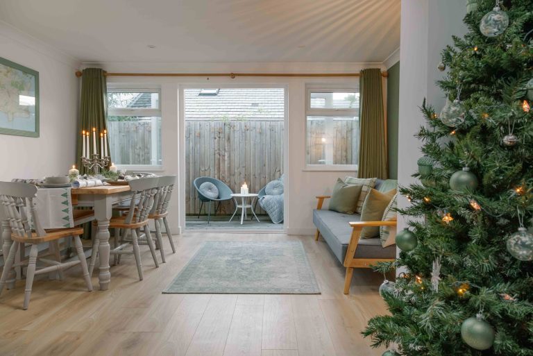 A holiday cottage in Dorset decorated for christmas