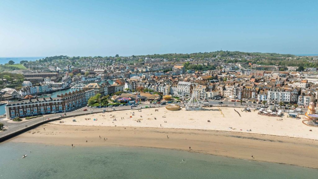 Aerial View of Weymouth Beach in Dorset