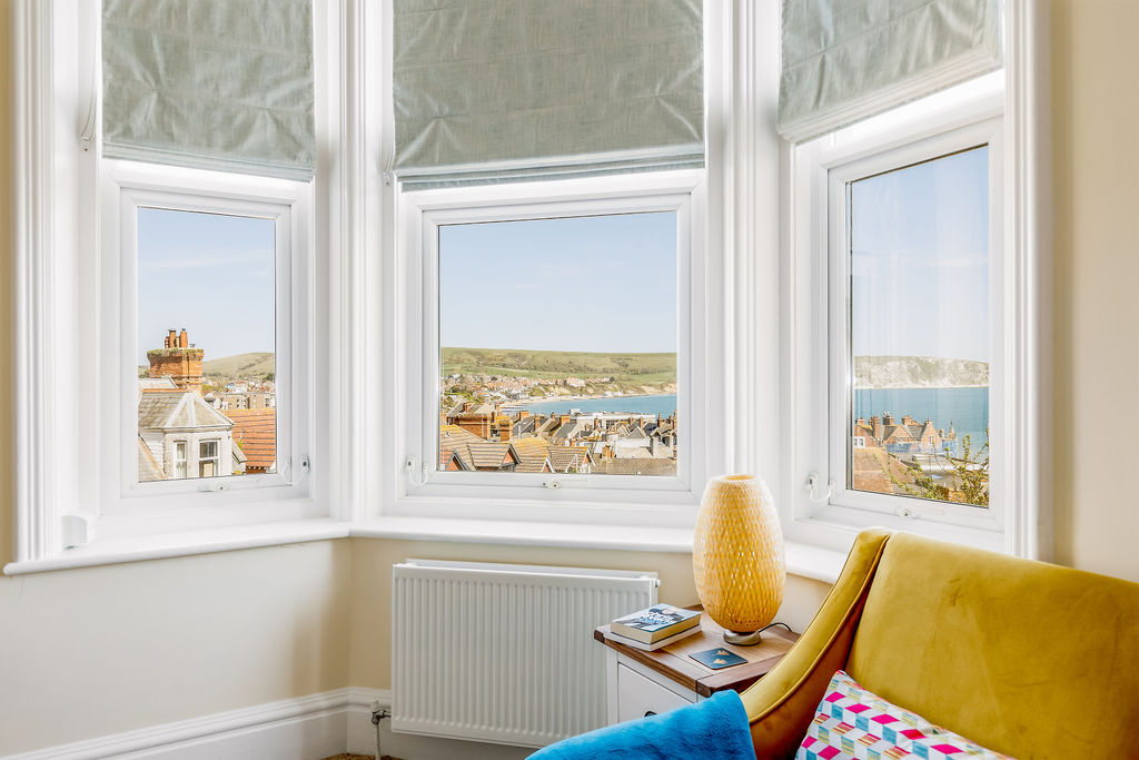 Sea view from the living room at Seashelll View, a dorset holiday cottage in Swanage.