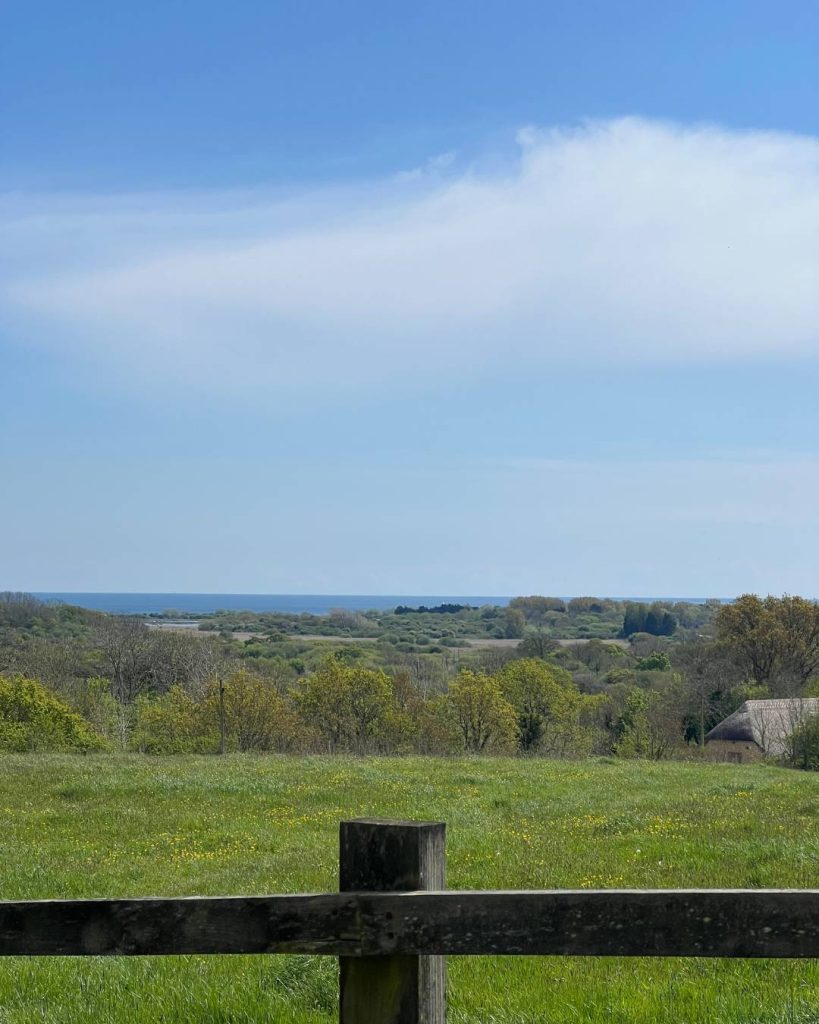 The view of the sea from Lorton Meadows, a nature reserve in Weymouth