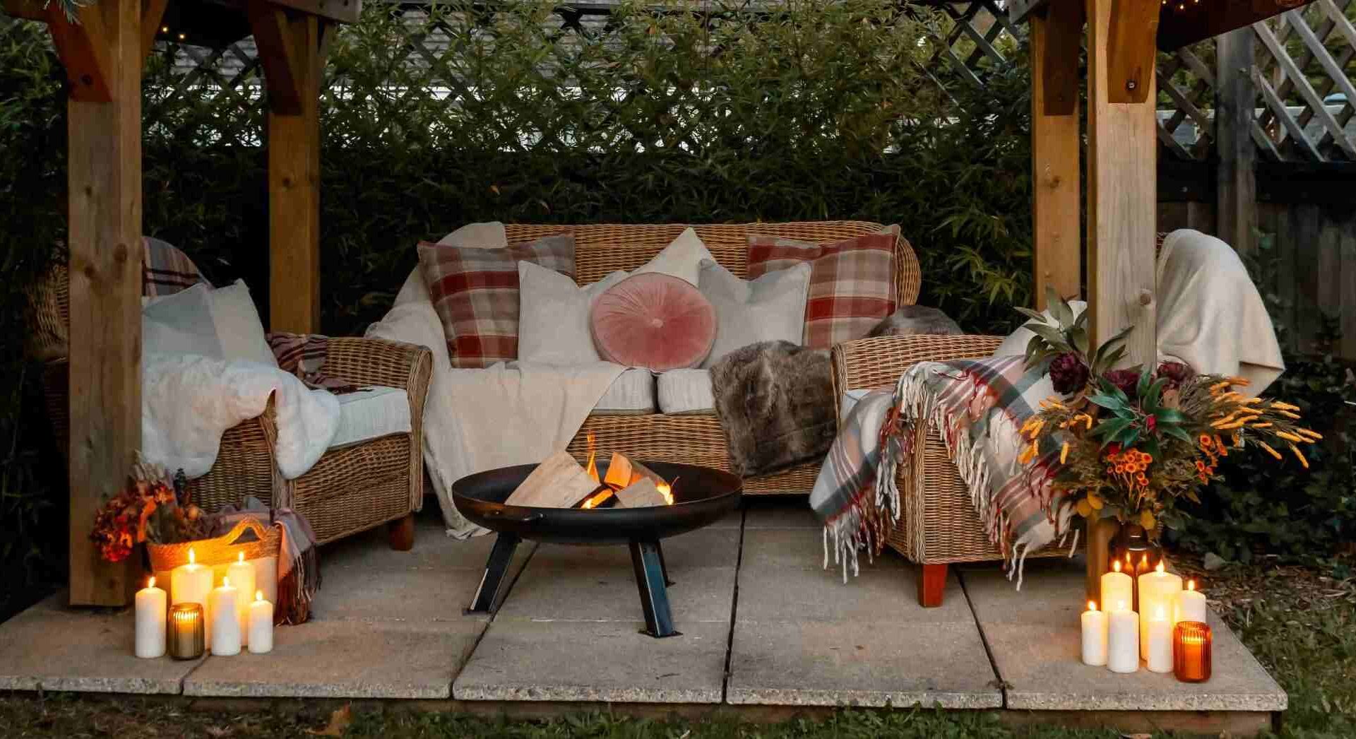 Dorset Cottage Holidays | A cosy, autumn outdoor seating area at a Dorset Holiday Cottage in Sandford.
