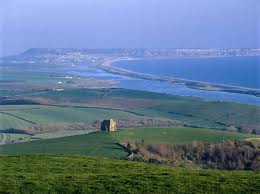 the dorset countryside overlooking the fleet