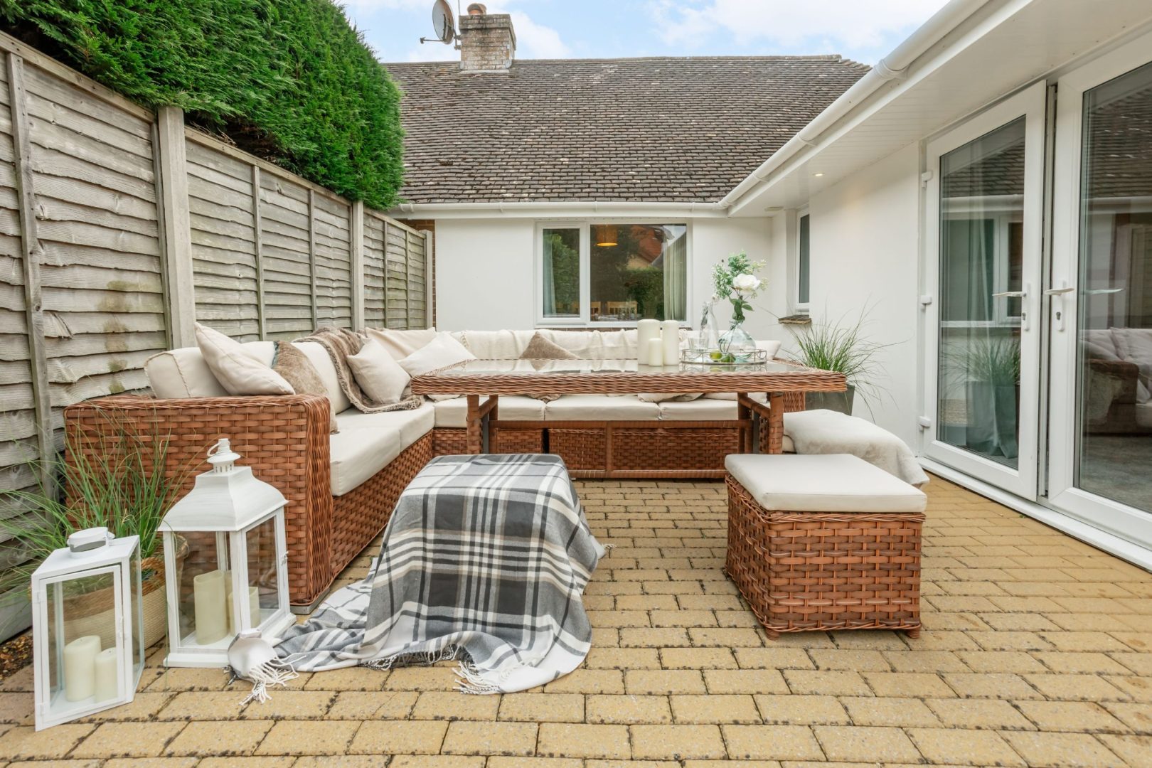 garden with rattan furniture