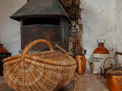 woodburner in pet friendly thatched cottage
